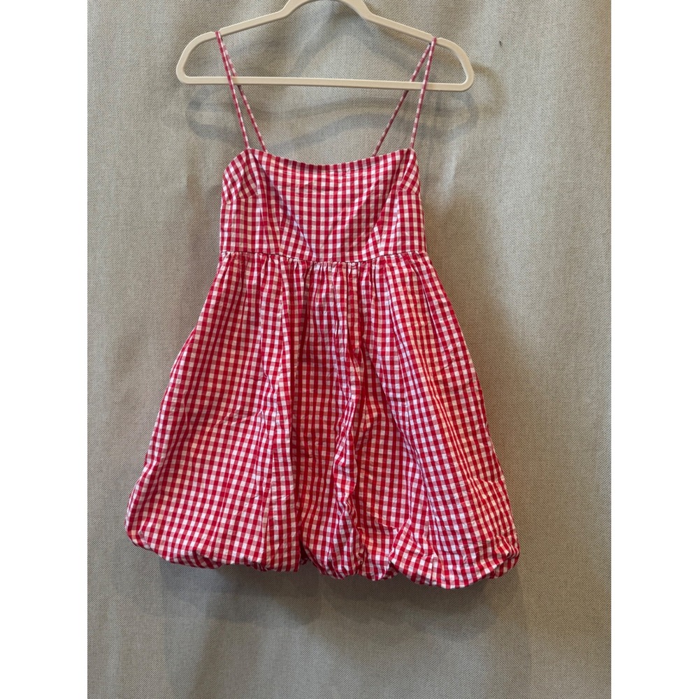 Abercrombie & Fitch Red Gingham Bubble Hem Mini Dress Smocked Back Small Tall